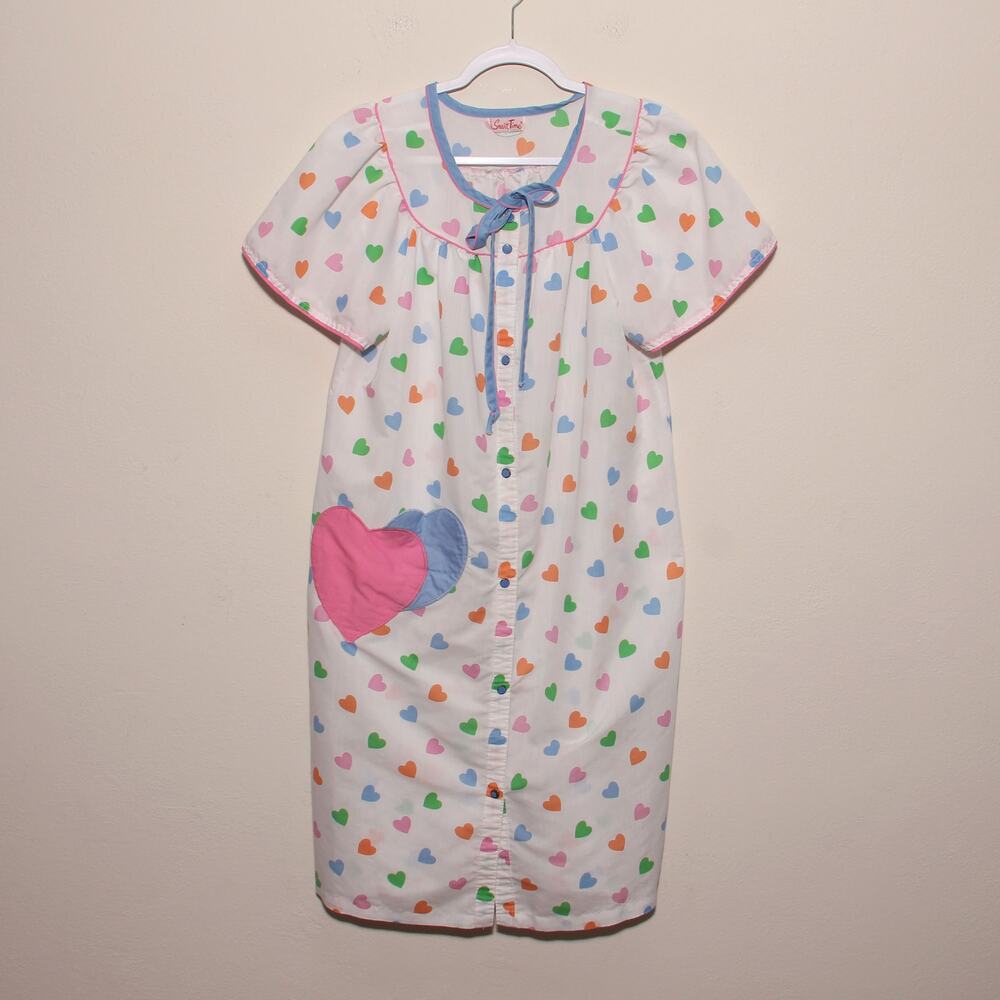 Vintage Smart Time Heart Pattern House Dress Size Medium 60s/70s